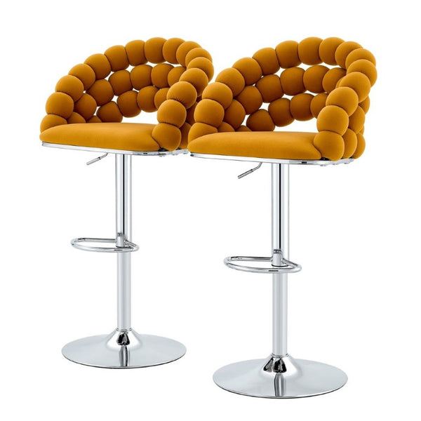 English Elm Adjustable Velvet Swivel Barstools with Bubble Backrest Chrome Base for Kitchen Island Orange, Silver W3875P462113
