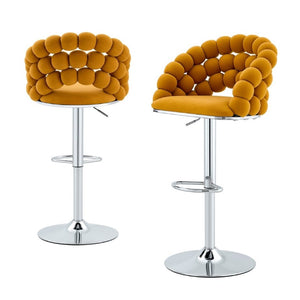 English Elm Adjustable Velvet Swivel Barstools with Bubble Backrest Chrome Base for Kitchen Island Orange, Silver W3875P462113