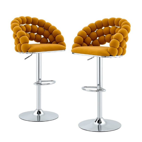 English Elm Adjustable Velvet Swivel Barstools with Bubble Backrest Chrome Base for Kitchen Island Orange, Silver W3875P462113