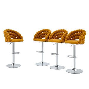 English Elm Adjustable Velvet Swivel Barstools with Bubble Backrest Chrome Base for Kitchen Island Orange, Silver W3875P462113