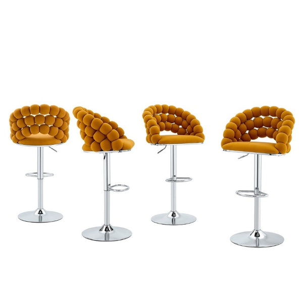 English Elm Adjustable Velvet Swivel Barstools with Bubble Backrest Chrome Base for Kitchen Island Orange, Silver W3875P462113