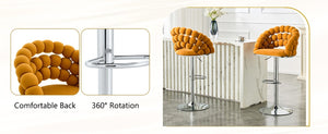 English Elm Adjustable Velvet Swivel Barstools with Bubble Backrest Chrome Base for Kitchen Island Orange, Silver W3875P462113
