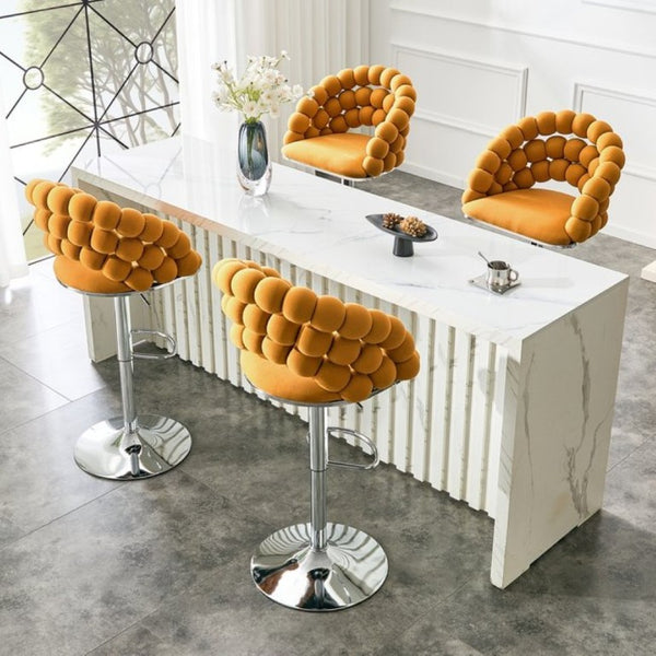 English Elm Adjustable Velvet Swivel Barstools with Bubble Backrest Chrome Base for Kitchen Island Orange, Silver W3875P462113