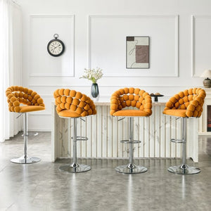 English Elm Adjustable Velvet Swivel Barstools with Bubble Backrest Chrome Base for Kitchen Island Orange, Silver W3875P462113