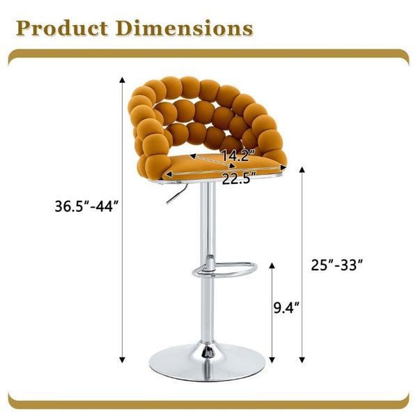 English Elm Adjustable Velvet Swivel Barstools with Bubble Backrest Chrome Base for Kitchen Island Orange, Silver W3875P462113