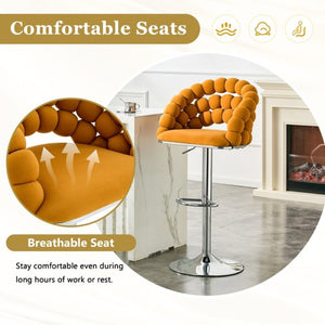 English Elm Adjustable Velvet Swivel Barstools with Bubble Backrest Chrome Base for Kitchen Island Orange, Silver W3875P462113