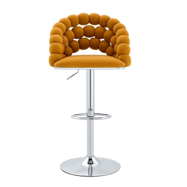 English Elm Adjustable Velvet Swivel Barstools with Bubble Backrest Chrome Base for Kitchen Island Orange, Silver W3875P462113