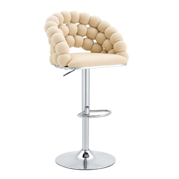 English Elm Adjustable Velvet Swivel Barstools with Bubble Backrest Chrome Base for Kitchen Island Beige, Silver W3875P462114