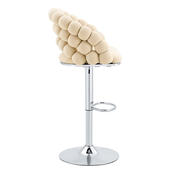English Elm Adjustable Velvet Swivel Barstools with Bubble Backrest Chrome Base for Kitchen Island Beige, Silver W3875P462114