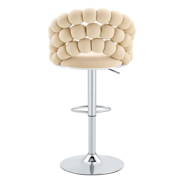 English Elm Adjustable Velvet Swivel Barstools with Bubble Backrest Chrome Base for Kitchen Island Beige, Silver W3875P462114