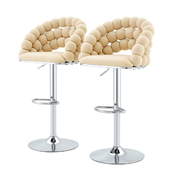 English Elm Adjustable Velvet Swivel Barstools with Bubble Backrest Chrome Base for Kitchen Island Beige, Silver W3875P462114