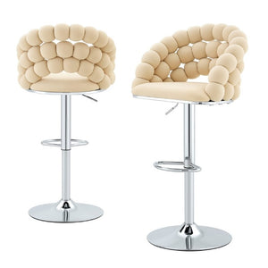 English Elm Adjustable Velvet Swivel Barstools with Bubble Backrest Chrome Base for Kitchen Island Beige, Silver W3875P462114