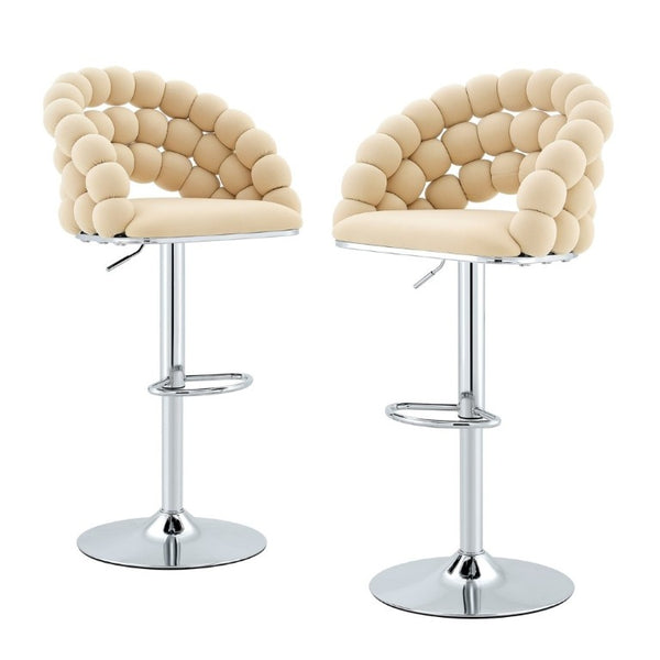 English Elm Adjustable Velvet Swivel Barstools with Bubble Backrest Chrome Base for Kitchen Island Beige, Silver W3875P462114