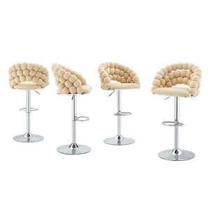 English Elm Adjustable Velvet Swivel Barstools with Bubble Backrest Chrome Base for Kitchen Island Beige, Silver W3875P462114