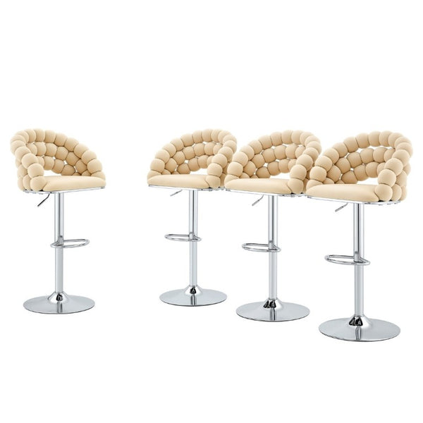 English Elm Adjustable Velvet Swivel Barstools with Bubble Backrest Chrome Base for Kitchen Island Beige, Silver W3875P462114