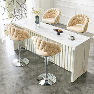 English Elm Adjustable Velvet Swivel Barstools with Bubble Backrest Chrome Base for Kitchen Island Beige, Silver W3875P462114