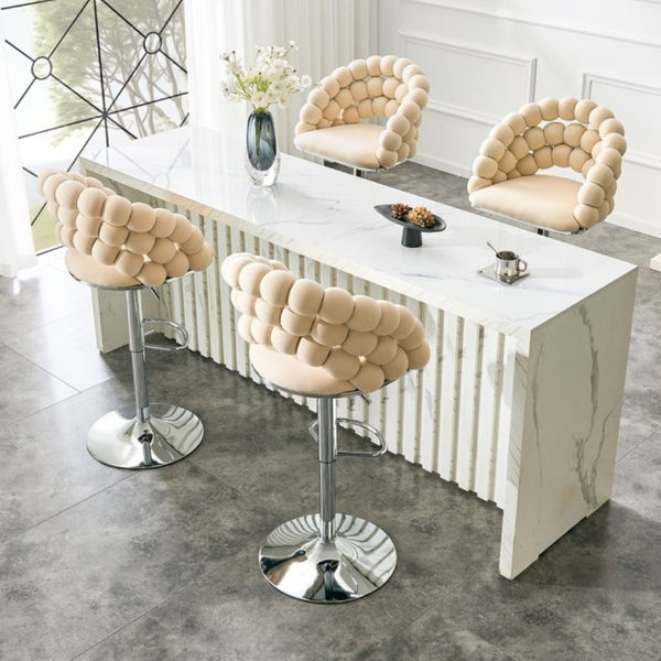 English Elm Adjustable Velvet Swivel Barstools with Bubble Backrest Chrome Base for Kitchen Island Beige, Silver W3875P462114