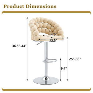 English Elm Adjustable Velvet Swivel Barstools with Bubble Backrest Chrome Base for Kitchen Island Beige, Silver W3875P462114