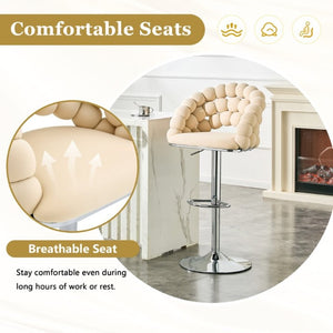 English Elm Adjustable Velvet Swivel Barstools with Bubble Backrest Chrome Base for Kitchen Island Beige, Silver W3875P462114