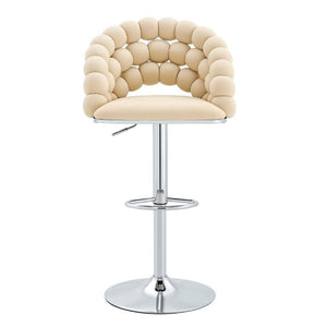 English Elm Adjustable Velvet Swivel Barstools with Bubble Backrest Chrome Base for Kitchen Island Beige, Silver W3875P462114