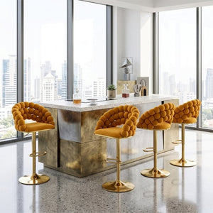English Elm Adjustable Velvet Swivel Barstools with Bubble Backrest Chrome Base for Kitchen Island Gold, Orange W3875P462115