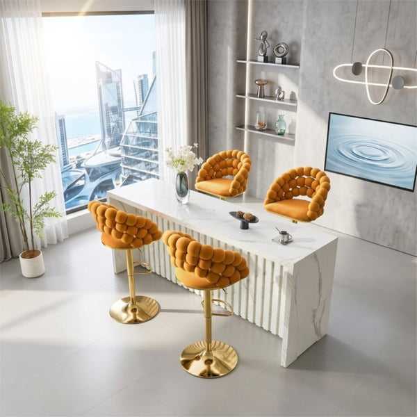 English Elm Adjustable Velvet Swivel Barstools with Bubble Backrest Chrome Base for Kitchen Island Gold, Orange W3875P462115