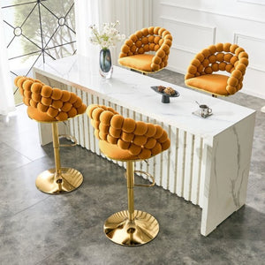 English Elm Adjustable Velvet Swivel Barstools with Bubble Backrest Chrome Base for Kitchen Island Gold, Orange W3875P462115