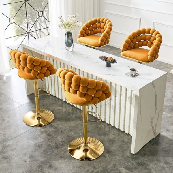 English Elm Adjustable Velvet Swivel Barstools with Bubble Backrest Chrome Base for Kitchen Island Gold, Orange W3875P462115