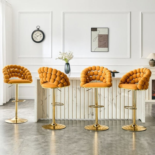 English Elm Adjustable Velvet Swivel Barstools with Bubble Backrest Chrome Base for Kitchen Island Gold, Orange W3875P462115