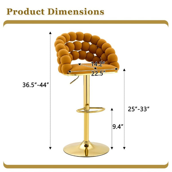 English Elm Adjustable Velvet Swivel Barstools with Bubble Backrest Chrome Base for Kitchen Island Gold, Orange W3875P462115