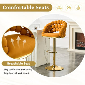 English Elm Adjustable Velvet Swivel Barstools with Bubble Backrest Chrome Base for Kitchen Island Gold, Orange W3875P462115