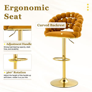 English Elm Adjustable Velvet Swivel Barstools with Bubble Backrest Chrome Base for Kitchen Island Gold, Orange W3875P462115