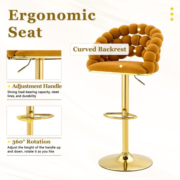 English Elm Adjustable Velvet Swivel Barstools with Bubble Backrest Chrome Base for Kitchen Island Gold, Orange W3875P462115