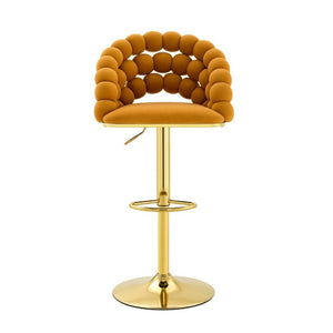 English Elm Adjustable Velvet Swivel Barstools with Bubble Backrest Chrome Base for Kitchen Island Gold, Orange W3875P462115
