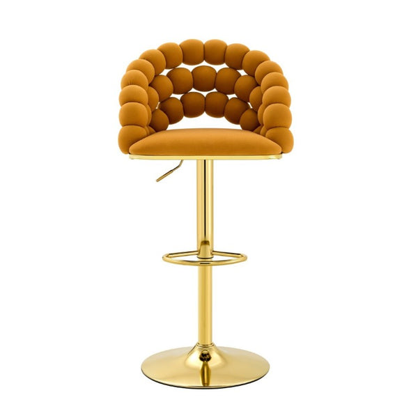 English Elm Adjustable Velvet Swivel Barstools with Bubble Backrest Chrome Base for Kitchen Island Gold, Orange W3875P462115