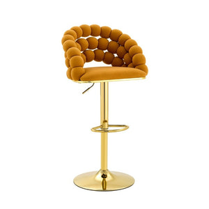 English Elm Adjustable Velvet Swivel Barstools with Bubble Backrest Chrome Base for Kitchen Island Gold, Orange W3875P462115