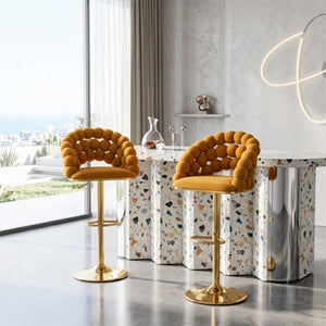 English Elm Adjustable Velvet Swivel Barstools with Bubble Backrest Chrome Base for Kitchen Island Gold, Orange W3875P462115