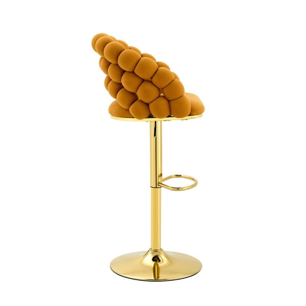 English Elm Adjustable Velvet Swivel Barstools with Bubble Backrest Chrome Base for Kitchen Island Gold, Orange W3875P462115