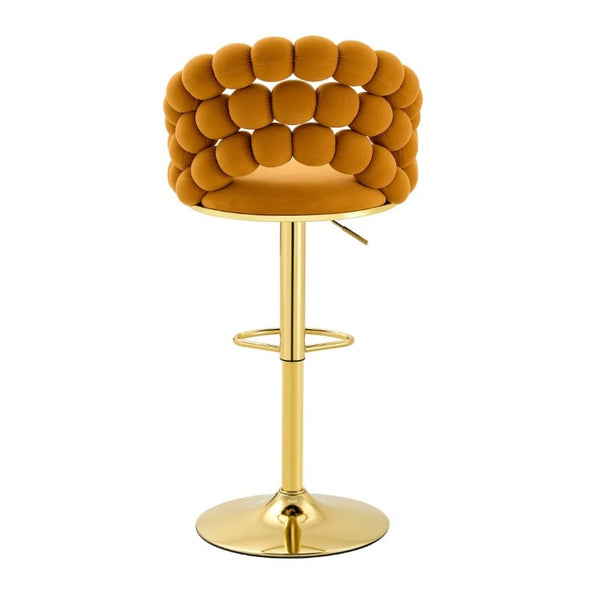 English Elm Adjustable Velvet Swivel Barstools with Bubble Backrest Chrome Base for Kitchen Island Gold, Orange W3875P462115