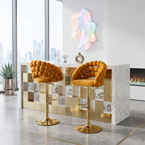 English Elm Adjustable Velvet Swivel Barstools with Bubble Backrest Chrome Base for Kitchen Island Gold, Orange W3875P462115