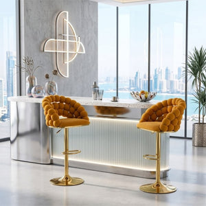 English Elm Adjustable Velvet Swivel Barstools with Bubble Backrest Chrome Base for Kitchen Island Gold, Orange W3875P462115