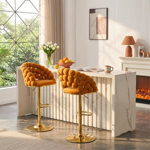English Elm Adjustable Velvet Swivel Barstools with Bubble Backrest Chrome Base for Kitchen Island Gold, Orange W3875P462115
