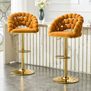 English Elm Adjustable Velvet Swivel Barstools with Bubble Backrest Chrome Base for Kitchen Island Gold, Orange W3875P462115