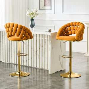 English Elm Adjustable Velvet Swivel Barstools with Bubble Backrest Chrome Base for Kitchen Island Gold, Orange W3875P462115