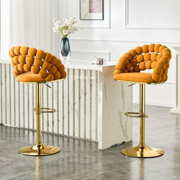 English Elm Adjustable Velvet Swivel Barstools with Bubble Backrest Chrome Base for Kitchen Island Gold, Orange W3875P462115