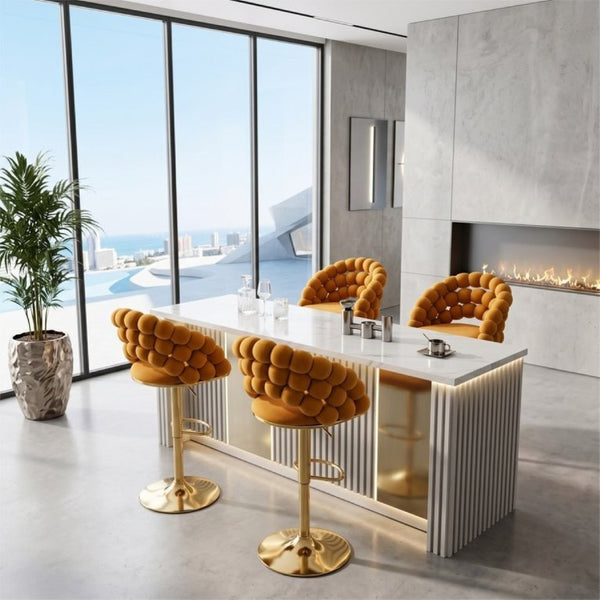 English Elm Adjustable Velvet Swivel Barstools with Bubble Backrest Chrome Base for Kitchen Island Gold, Orange W3875P462115