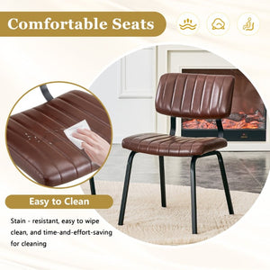 English Elm 2 Brown PU Leather Dining Chairs Channel Tufted Mid Century Industrial Steel Frame Set W3875P466924