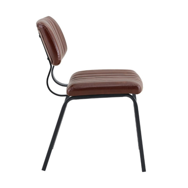 English Elm 2 Brown PU Leather Dining Chairs Channel Tufted Mid Century Industrial Steel Frame Set W3875P466924
