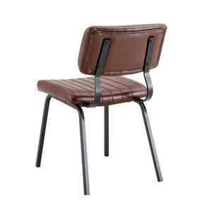 English Elm 2 Brown PU Leather Dining Chairs Channel Tufted Mid Century Industrial Steel Frame Set W3875P466924