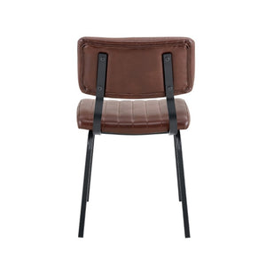 English Elm 2 Brown PU Leather Dining Chairs Channel Tufted Mid Century Industrial Steel Frame Set W3875P466924